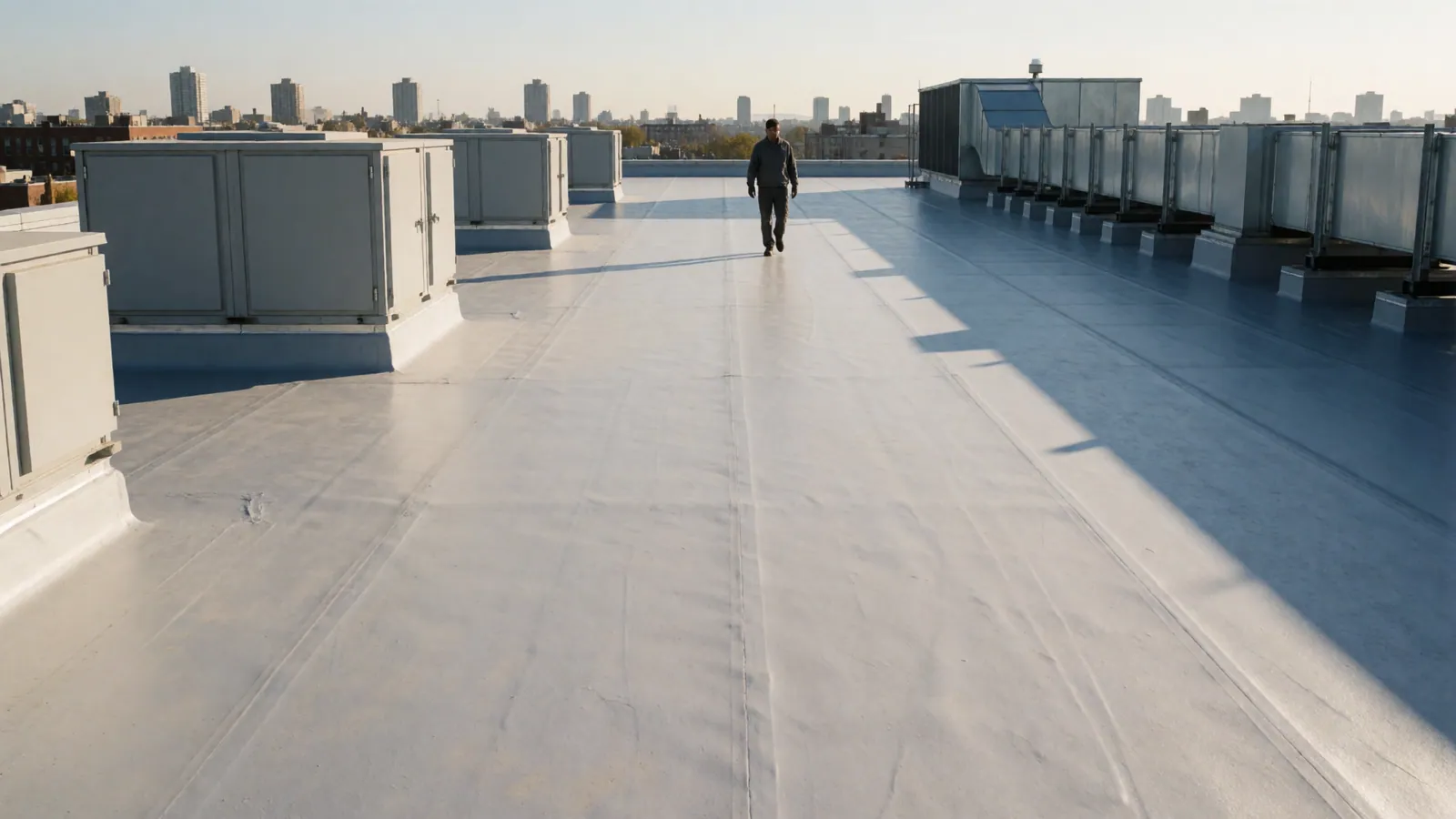 A flat commercial roof in Queens, NY, maintained under a planned programme